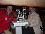 Frau Fasser enjoying a high-altitude examination from Dr. Gekeler